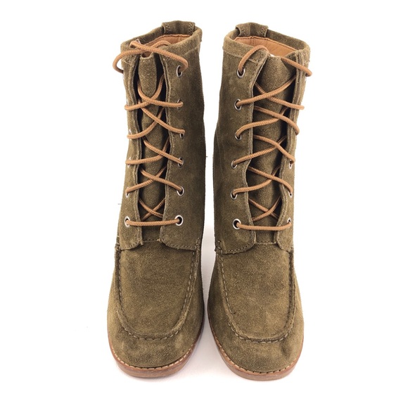 KORS Michael Kors Taupe Olive Suede Leather Ankle Boots 8.5M - Picture 4 of 12